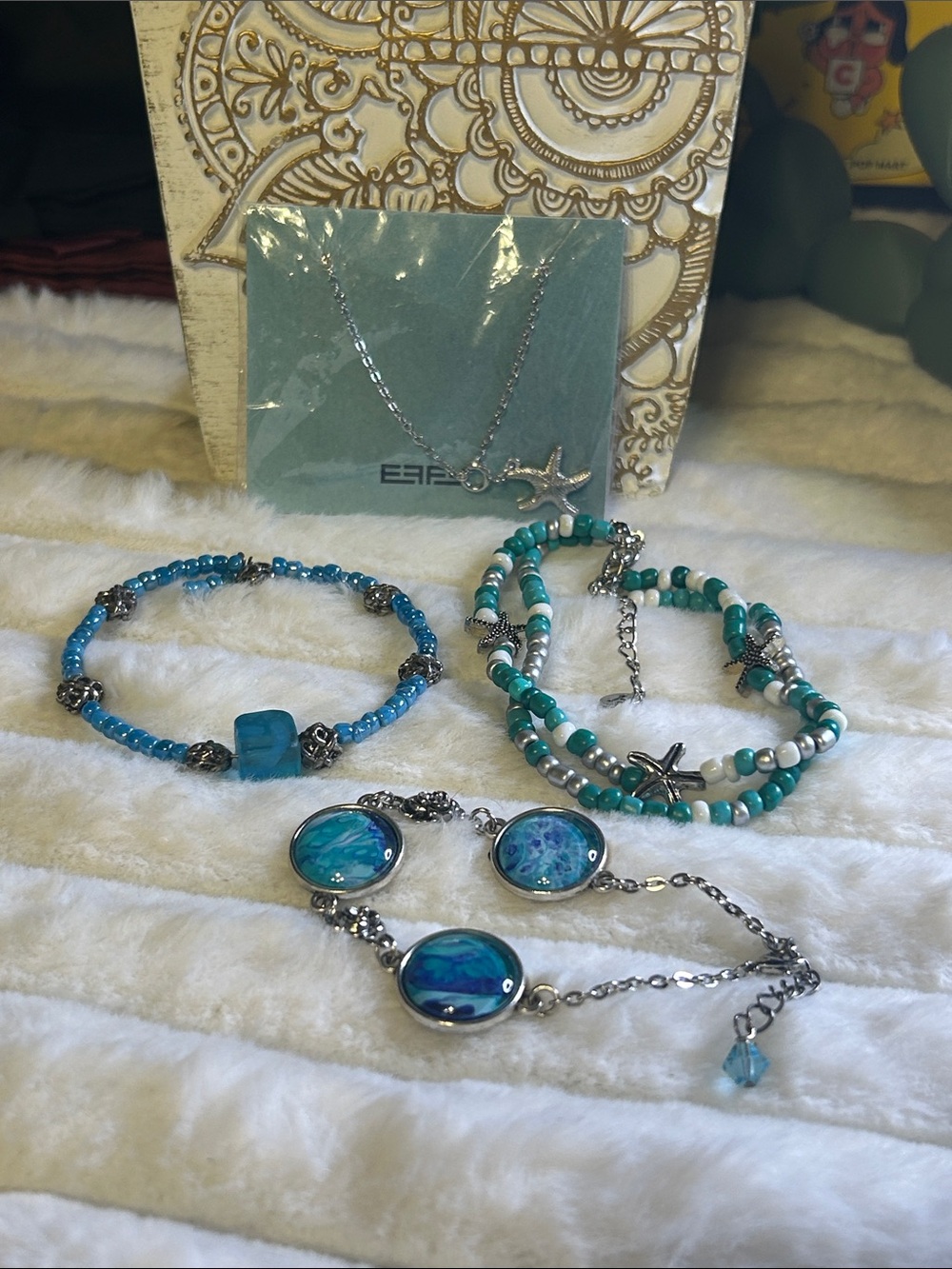 Effy Star Fish Necklace & 3 Blue Bracelets